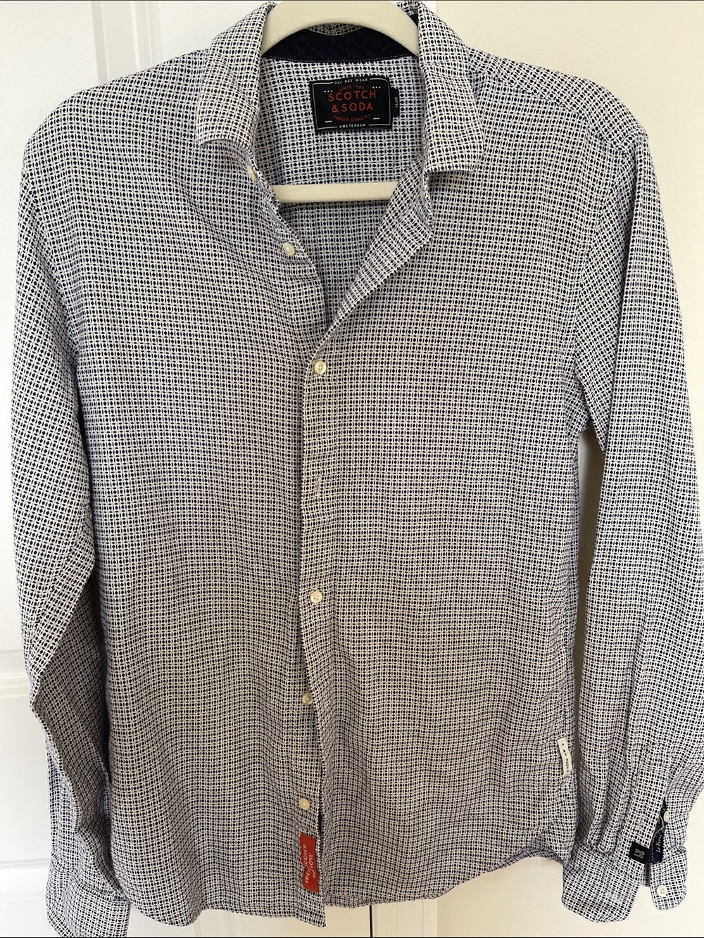 Scotch & Soda White and Navy Micro-Check Dress Shirt